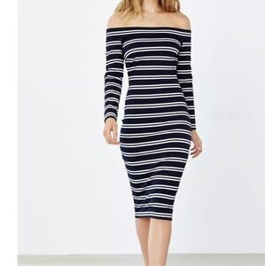 Bec+bridge Revolve Ink stripe Off The Shoulder Knit dress Preppy Nautical
